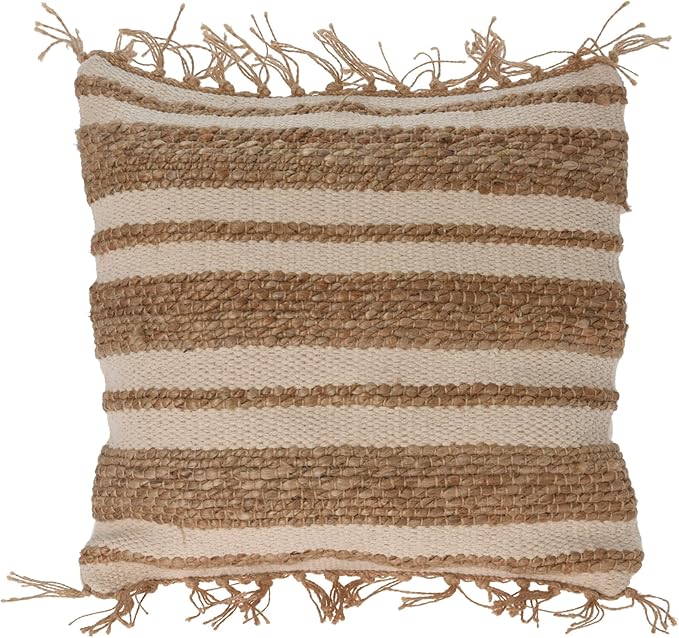Cojín de Yute y algodón con Flecos en Beige/Multi 45x45cm - Relleno de 400gr al vacío