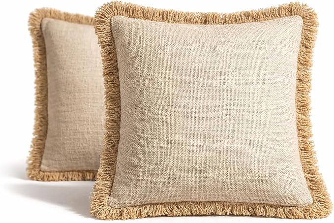 Fundas de Cojín Boho 45x45 cm de Algodón con Flecos Beige – Estilo Mediterráneo Natural Rú